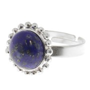 Bague boules diamantées - cabochon fond plat 10 mm Taille 54 à 58 - Argenté x1