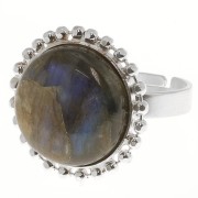 Bague boules diamantées - cabochon fond plat 15 mm Taille 54 à 58 - Argenté x1