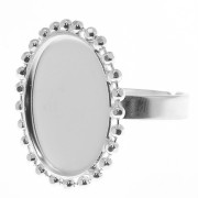 Bague boules diamantées - cabochon fond plat 18x13 mm Taille 54 à 58 - Argenté x1