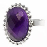 Bague boules diamantées - cabochon fond plat 18x13 mm Taille 54 à 58 - Argenté x1