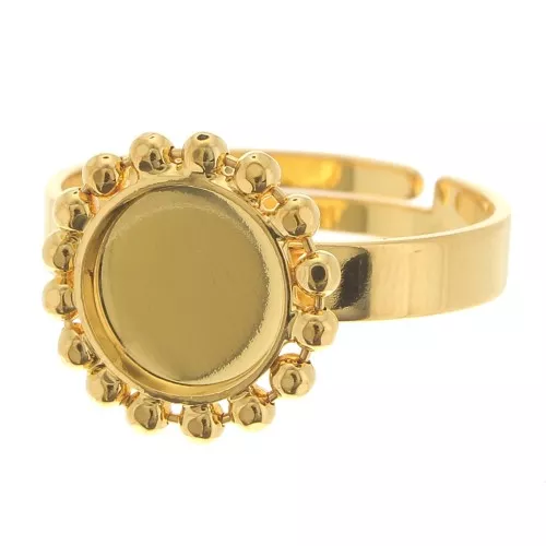 Bague boules diamantées - cabochon fond plat 8 mm Taille 54 à 58 - Doré à l'or fin