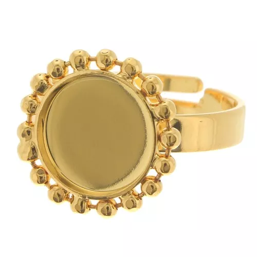 Bague boules diamantées - cabochon fond plat 10mm Taille 54 à 58 - Doré à l'or fin
