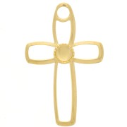 Pendentif croix évidé 30x19 mm pour cabochon fond plat 4 mm - Doré à l'or fin x1|raw }}