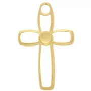Pendentif croix évidé 30x19 mm pour cabochon fond plat 4 mm - Doré à l'or fin x1