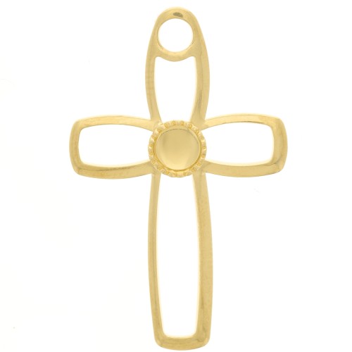 Pendentif croix évidé 30x19 mm pour cabochon fond plat 4 mm - Doré à l'or fin x1