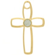 Pendentif croix évidé 30x19 mm pour cabochon fond plat 4 mm - Doré à l'or fin x1