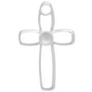 Pendentif croix évidé 30x19 mm pour cabochon fond plat 4 mm - Placage Argent fin x1