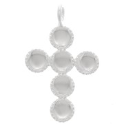 Pendentif croix 25x15 mm pour 6 cabochons fond plat 4 mm - Placage Argent fin x1|raw }}