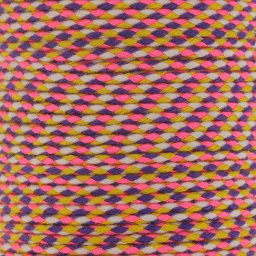 Cordon en coton tressé 2 mm - Rose fluo - Violet - Ocre - Blanc x1m
