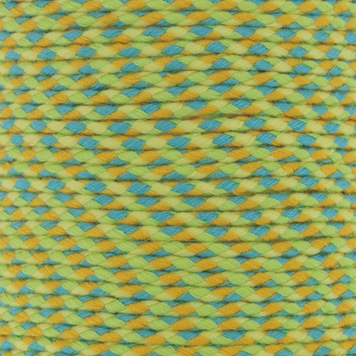 Cordon en coton tressé 2 mm - Vert clair - Bleu - Ocre - Jaune clair x1m