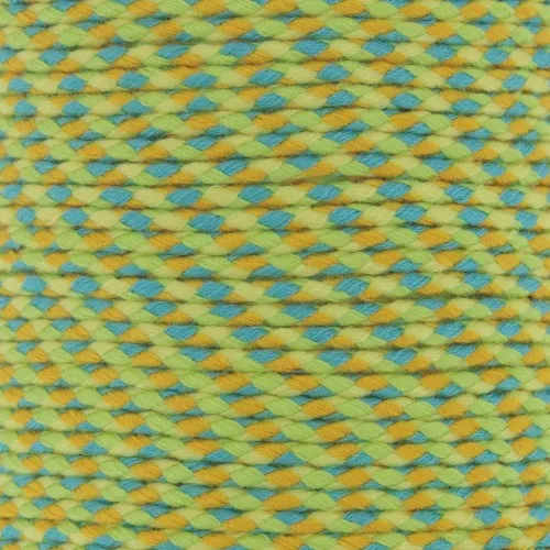 Cordon en coton tressé 2 mm - Vert clair - Bleu - Ocre - Jaune clair x1m