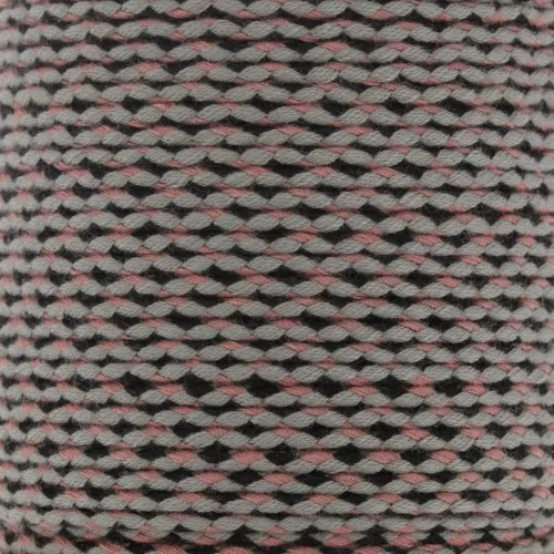 Cordon en coton tressé 2 mm - Noir - Gris - Vieux rose x1m