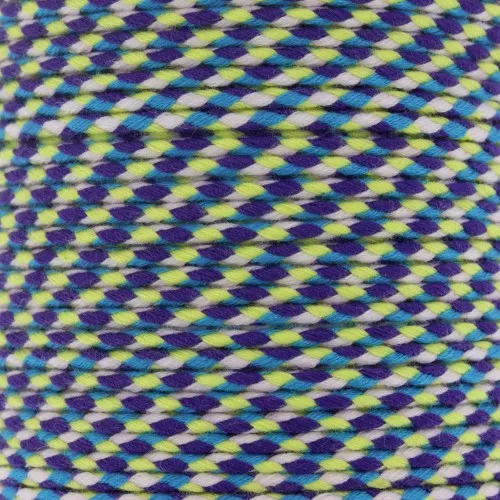 Cordon en coton tressé 2 mm - Bleu - Rose clair - Violet - Jaune clair x1m