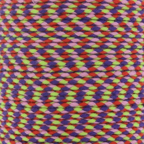 Cordon en coton tressé 2 mm - Rouge - Rose - Vert clair - Violet foncé x1m