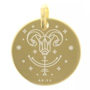 Breloque ronde 13.5 mm - signe astrologique Bélier - Argent 925 Doré x1|raw }}