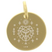 Breloque ronde 13.5 mm - signe astrologique Lion - Argent 925 Doré x1|raw }}