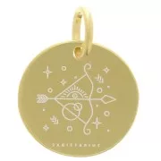 Breloque ronde 13.5 mm - signe astrologique Sagittaire - Argent 925 Doré x1