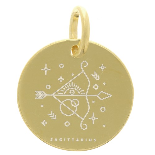 Breloque ronde 13.5 mm - signe astrologique Sagittaire - Argent 925 Doré x1