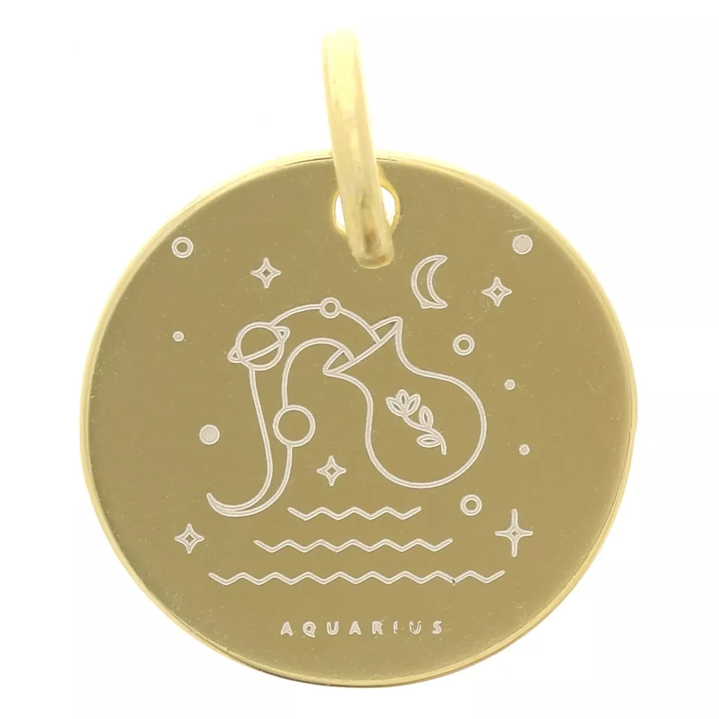 Médaille Bijou Rétro Signe Verseau - Couleur Or Astrologique, Ronde, Occasion (voir Description)