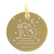 Breloque ronde 13.5 mm - signe astrologique Verseau - Argent 925 Doré x1|raw }}