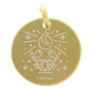 Breloque ronde 13.5 mm - signe astrologique Cancer - Argent 925 Doré x1|raw }}