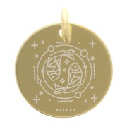 Breloque ronde 13.5 mm - signe astrologique Poisson - Argent 925 Doré x1|raw }}