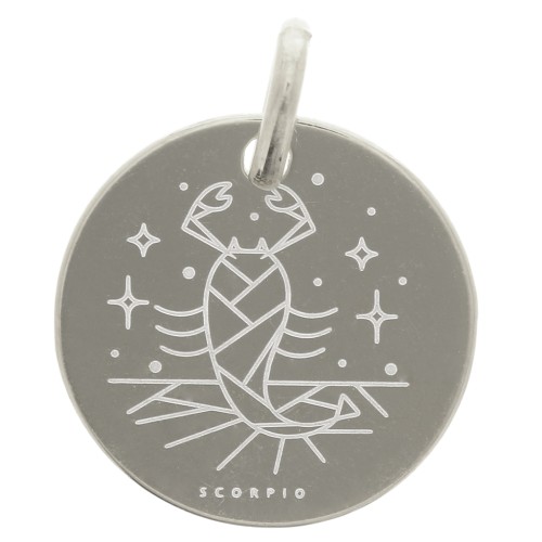 Breloque ronde 13.5 mm - signe astrologique Scorpion - Argent 925 x1