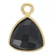 Breloque triangle 12x9mm en pierre gemme facettée - Doré à l'or fin - Onyx noir x1
