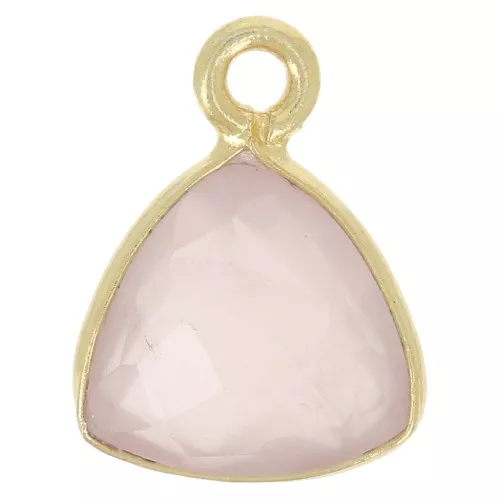 Breloque triangle 12x9 mm pierre gemme facettée - Doré à l'or fin - Quartz rose x1