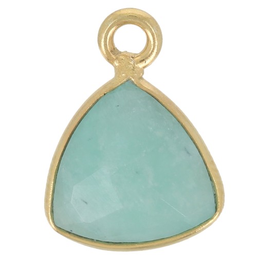 Breloque triangle 12x9mm en pierre gemme facettée - Doré à l'or fin - Amazonite x1
