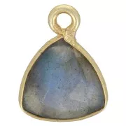 Breloque triangle 12x9mm en pierre gemme facettée - Doré à l'or fin - Labradorite