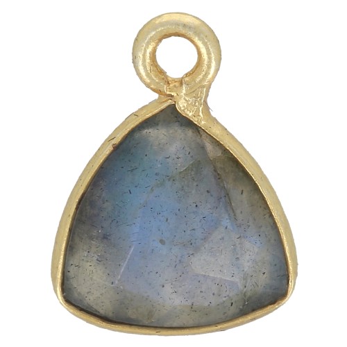 Breloque triangle 12x9mm en pierre gemme facettée - Doré à l'or fin - Labradorite