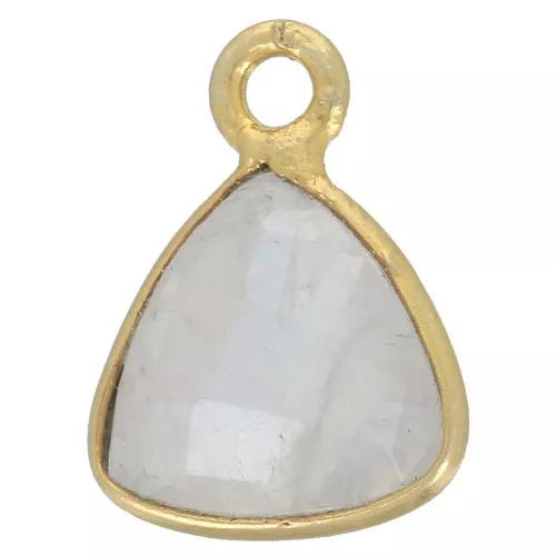 Breloque triangle 12x9 mm pierre gemme facettée - Doré à l'or fin - Pierre de lune
