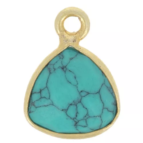 Breloque triangle 12x9mm imitation pierre gemme facettée - Doré Or fin - Turquoise