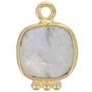 Breloque carrée 14x9mm pierre gemme facettée - Doré à l'or fin - Pierre de lune x1
