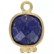 Breloque carrée 14x9mm en pierre gemme facettée - Doré à l'or fin - Lapis lazulix1