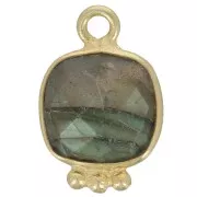 Breloque carrée 14x9mm en pierre gemme facettée - Doré à l'or fin - Labradoritex1