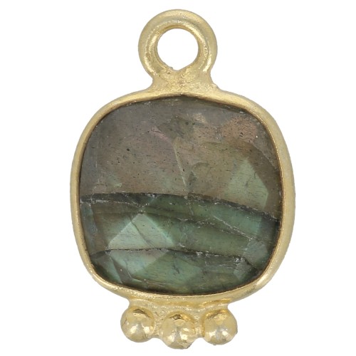 Breloque carrée 14x9mm en pierre gemme facettée - Doré à l'or fin - Labradoritex1