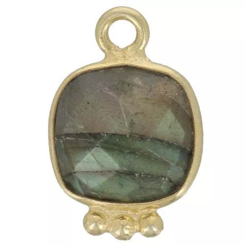 Breloque carrée 14x9mm en pierre gemme facettée - Doré à l'or fin - Labradoritex1