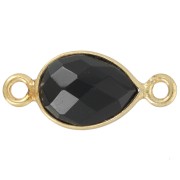Intercalaire goutte facetté 13x8 mm en pierre gemme - Doré à l'or fin - Onyx noir|raw }}