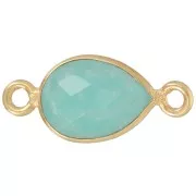 Intercalaire goutte facetté 13x8 mm pierre gemme - Doré à l'or fin - Amazonite