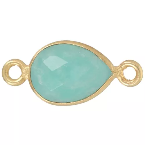 Intercalaire goutte facetté 13x8 mm pierre gemme - Doré à l'or fin - Amazonite