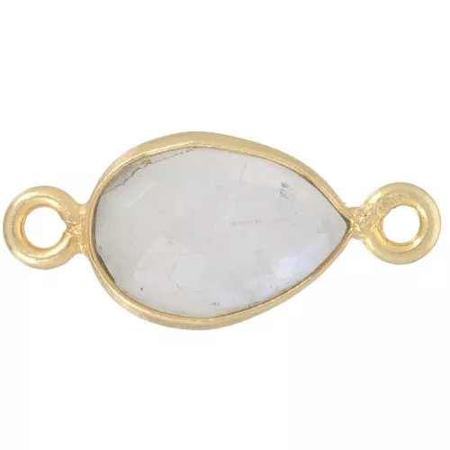 Intercalaire goutte facetté 13x8mm pierre gemme - Doré à l'or fin - Pierre de lune
