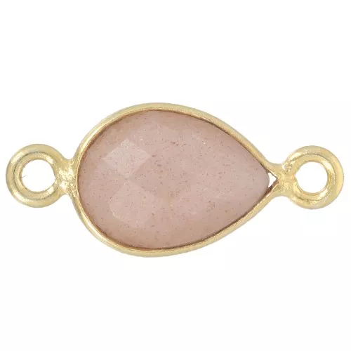 Intercalaire goutte 13x8 mm pierre gemme - Doré à l'or fin - Pierre de lune Peach