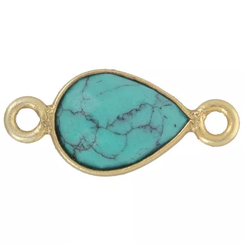 Intercalaire goutte 13x8mm imitation pierre gemme - Doré à l'or fin - Turquoise