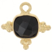 Breloque carrée 13mm en pierre gemme facettée - Doré à l'or fin - Onyx noir x1
