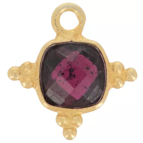 Breloque carrée 13mm en pierre gemme facettée - Doré à l'or fin - Grenat x1