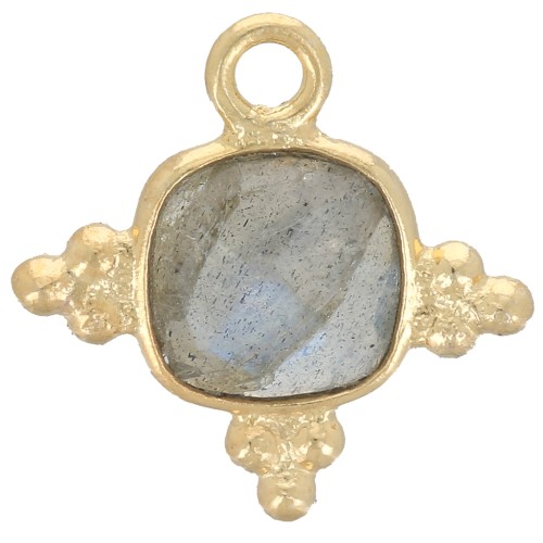 Breloque carrée 13mm en pierre gemme facettée - Doré à l'or fin - Labradorite x1