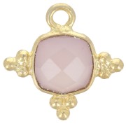 Breloque carrée 13 mm en pierre gemme facettée - Doré à l'or fin - Quartz rose x1