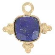 Breloque carrée 12 mm en pierre gemme facettée - Doré à l'or fin - Lapis lazuli x1